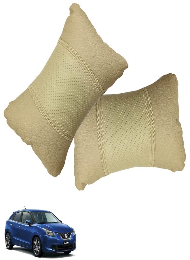 Adroitz Car Pillow Faux Leather material Football Design(2 pieces) in Beige for Baleno_PR338 - Image 1